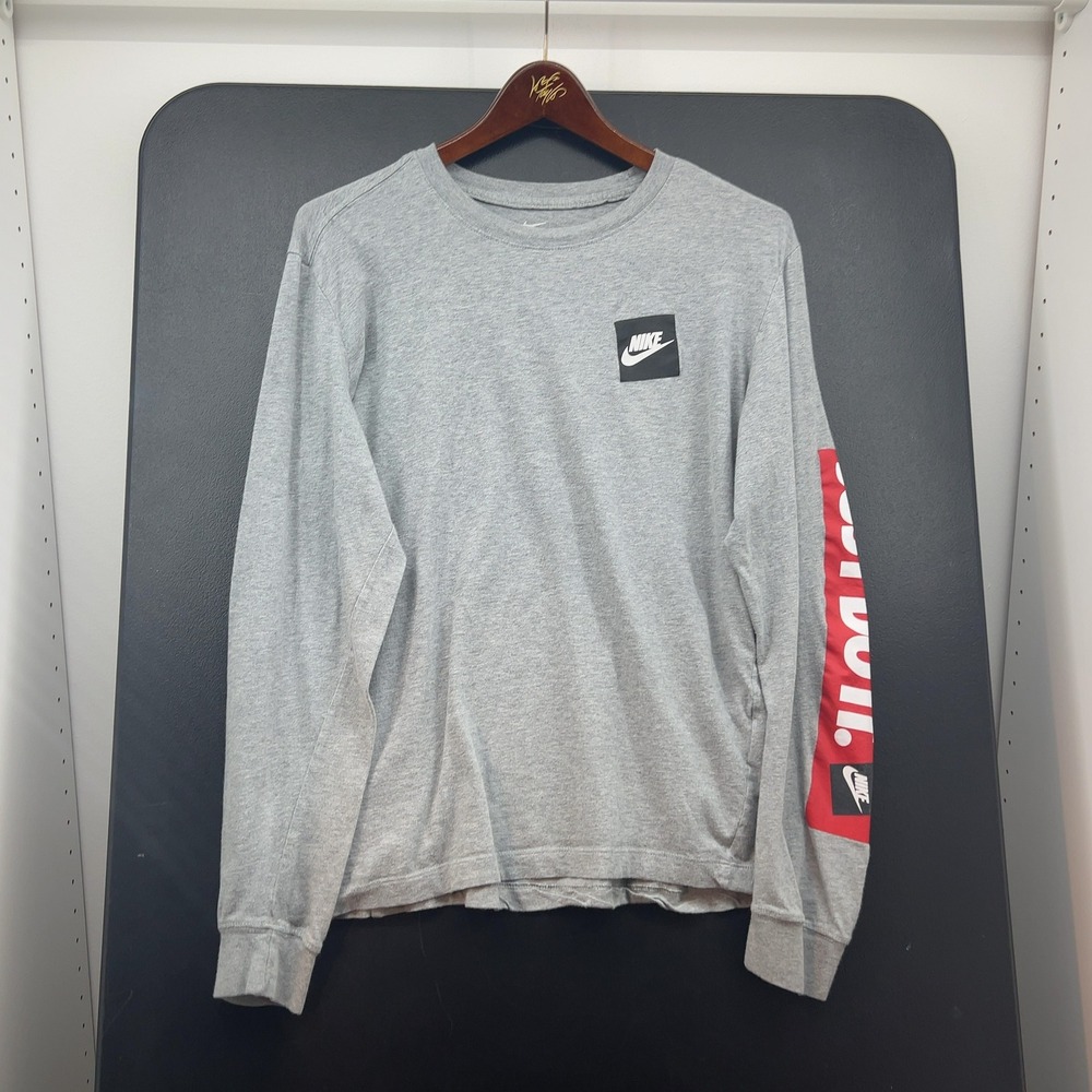 Nike The Nike Tee Long Sleeve T-Shirt Gray M CD6588-083 Just Do It Sleeve Logo